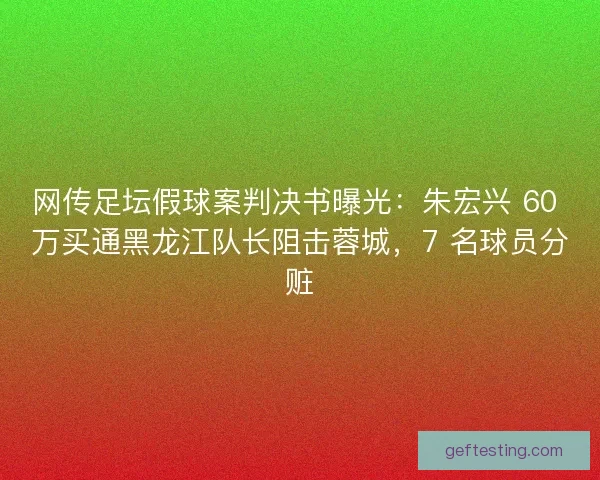 网传足坛假球案判决书曝光：朱宏兴 60 万买通黑龙江队长阻击蓉城，7 名球员分赃